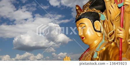 Buddhist Temple. Golden statue of Buddha-- southern Xian (Sian, Xi'an), Shaanxi province, China 13645923