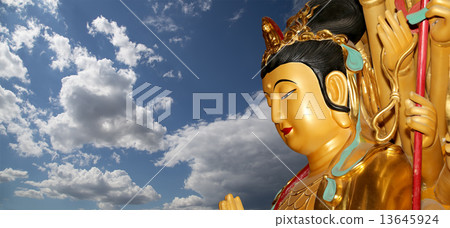 Buddhist Temple. Golden statue of Buddha-- southern Xian (Sian, Xi'an), Shaanxi province, China 13645924