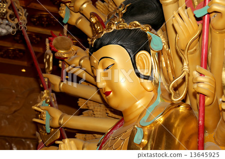 Buddhist Temple. Golden statue of Buddha-- southern Xian (Sian, Xi'an), Shaanxi province, China 13645925