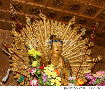 Buddhist Temple. Golden statue of Buddha-- southern Xian (Sian, Xi'an), Shaanxi province, China 13645929