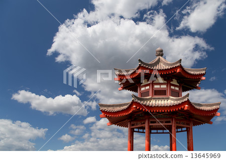 On the territory Giant Wild Goose Pagoda or Big Wild Goose Pagoda-- southern Xian, China 13645969