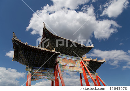 entrance to a Buddhist temple  -- Xian (Sian, Xi'an), Shaanxi province, China 13645978