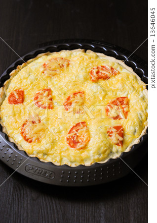Vegetarian pie with cheese and feta and tomatoes 13646045