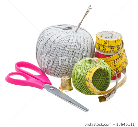 several sewing items isolated on white 13646111