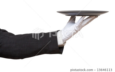 hand in white glove with black plate hand in white glove with black plate 13646113