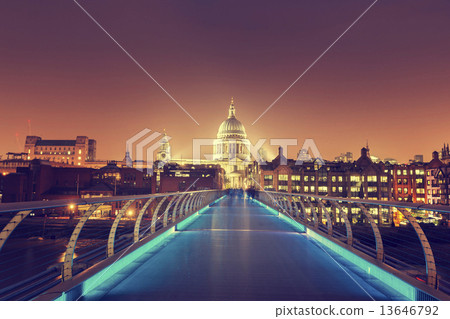 St. Paul Cathedral and millennium bridge, London , UK 13646792