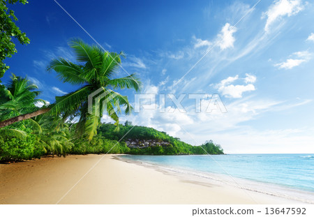 sunset on beach Anse Takamaka of Mahe island, seychelles sunset on beach Anse Takamaka of Mahe island, seychelles 13647592