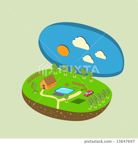 Vector piece of land and sky with objects Vector piece of land and sky with objects 13647697