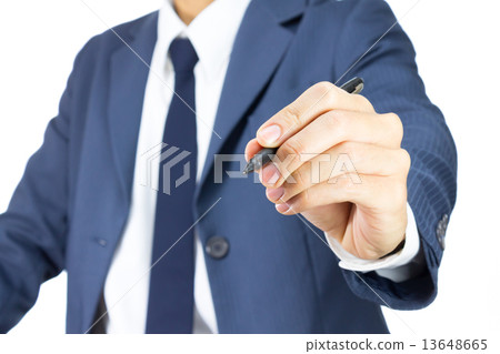 Businessman Writing Glass Board Isolated on White Background Businessman Writing Glass Board Isolated on White Background 13648665
