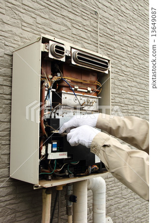 Stock Photo: hot-water heater, repair man, mend