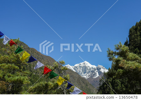 buddhism flag everest summit  from nepal 13650478
