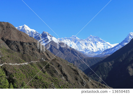 ama dablam peak in trekway  from nepal in everest  trek 13650485