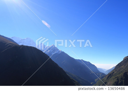 ama dablam peak in trekway  from nepal in everest himalaya trek 13650486
