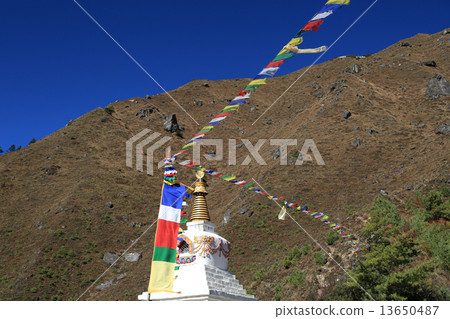 boudhanath stupa and buddhism flag from nepal 13650487