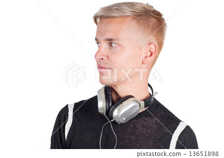 Young handsome male with earphones 13651898