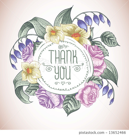 Vintage Greeting Card with Blooming Flowers - Stock Illustration ...