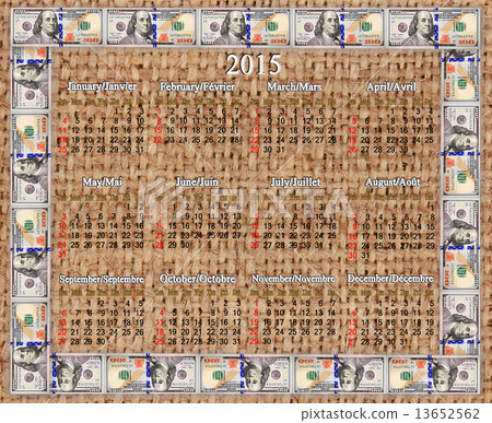 calendar for 2015 in the dollars' frame 13652562
