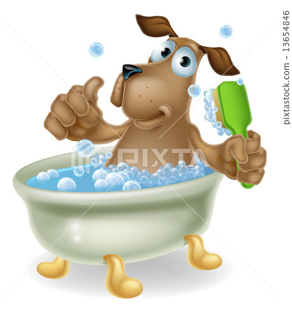 Dog in bubble bath cartoon 13654846