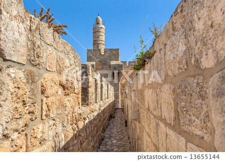 Tower of David and ancient walls in Jerusalem. 13655144
