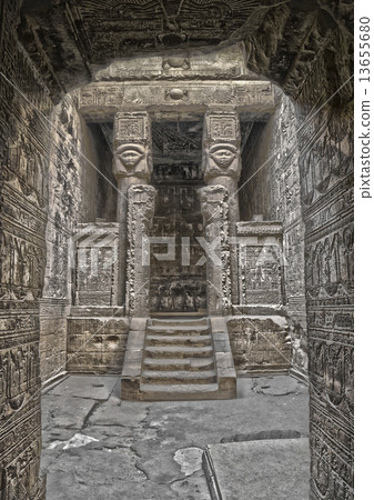 Ancient Egyptian Hathor sculptures in temple of Dendera Ancient Egyptian Hathor sculptures in temple of Dendera 13655680