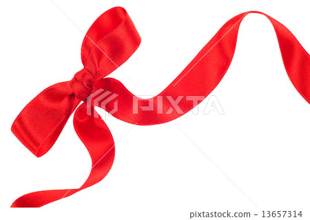 Red ribbon with bow on white 13657314