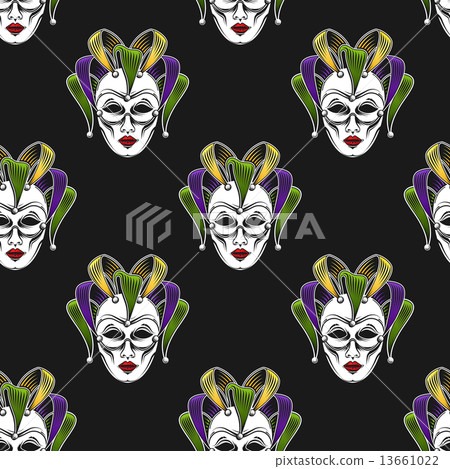 vector background with engraving Mardi Gras or Shrove Tuesday carnival mask or jester emblem. seamle vector background with engraving Mardi Gras or Shrove Tuesday carnival mask or jester emblem. seamle 13661022