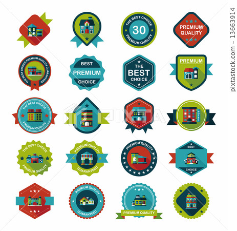 Building badge flat design background set, eps10-插圖素材 [13663914] - PIXTA圖庫
