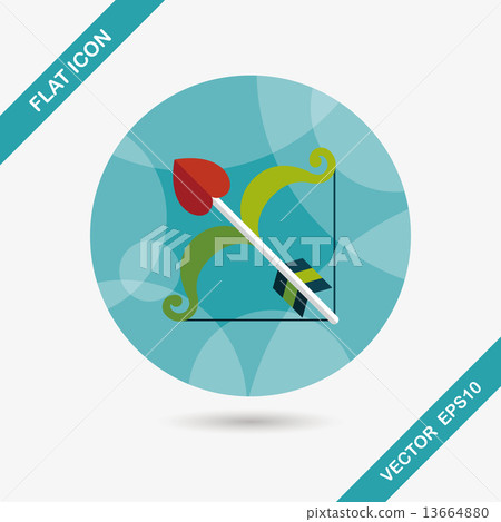 valentine's day Cupid bow and arrow flat icon with long shadow,e 13664880