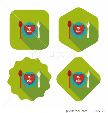 wedding dishware flat icon with long shadow,eps10 13665126