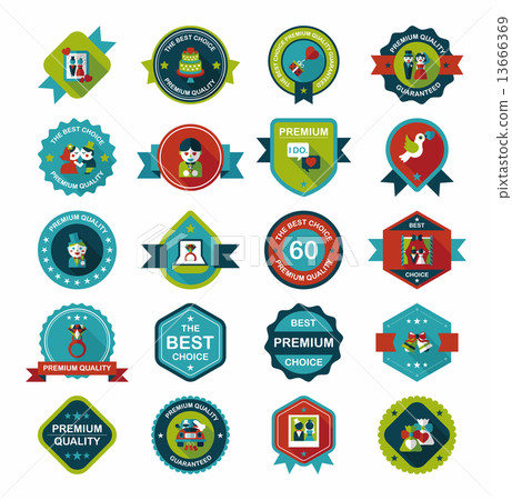 Wedding badge banner flat design background set, eps10 13666369