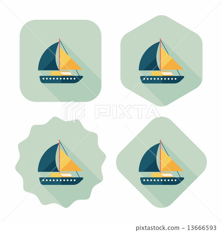 Sailboat flat icon with long shadow - Stock Illustration [13666593] - PIXTA