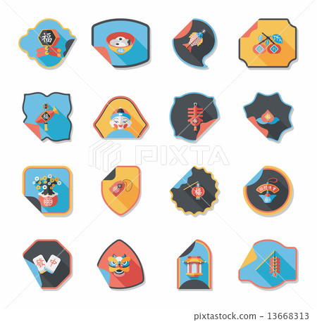 Chinese New Year sticker banner design flat background,eps10 13668313