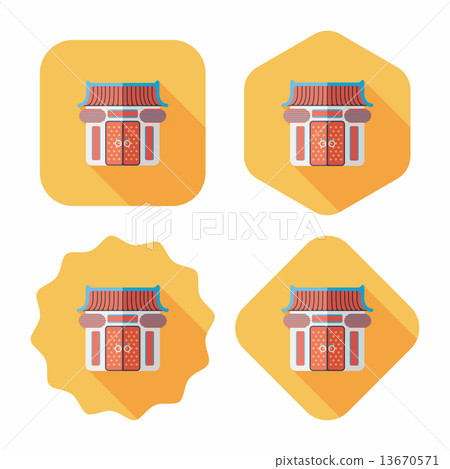 Chinese New Year traditional temple flat icon with long shadow,e Chinese New Year traditional temple flat icon with long shadow,e 13670571
