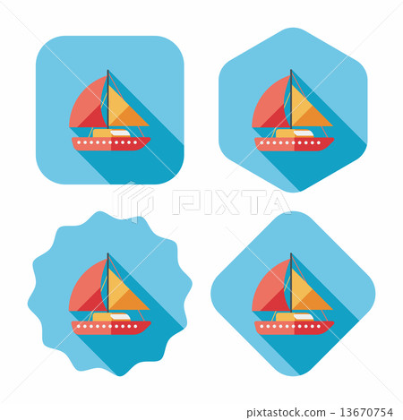 Sailboat flat icon with long shadow - Stock Illustration [13670754] - PIXTA