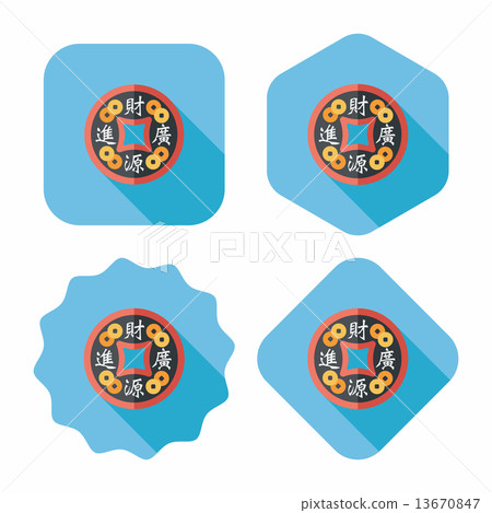 Chinese New Year flat icon with long shadow,eps10, Gold ingot me 13670847