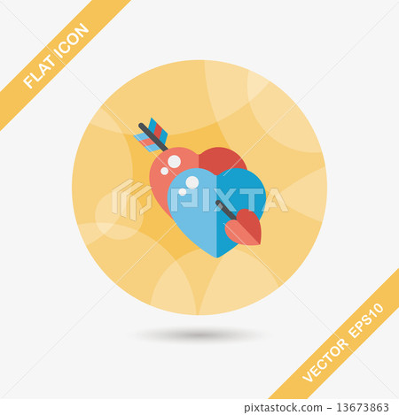 valentine's day heart bow and arrow flat icon with long shadow,e 13673863
