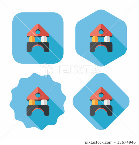 brick house flat icon with long shadow - Stock Illustration [13674940 ...