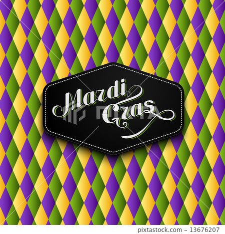 vector illustration of Mardi Gras or Shrove Tuesday lettering label on checkered background. Holiday 13676207