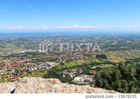 View of the village from the fortress of San Marino. The Republi 13678235