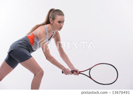 Tennis woman player with racket 13678491