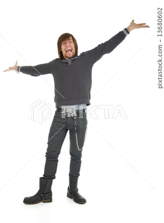 Cheerful man with funny expression and arms wide open 13680602