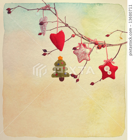 New Year card. Vintage retro style. Paper watercolor textured. New Year card. Vintage retro style. Paper watercolor textured. 13680711