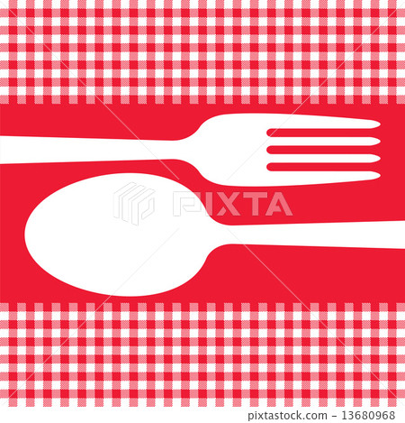 Cutlery silhouettes on red tablecloth 13680968