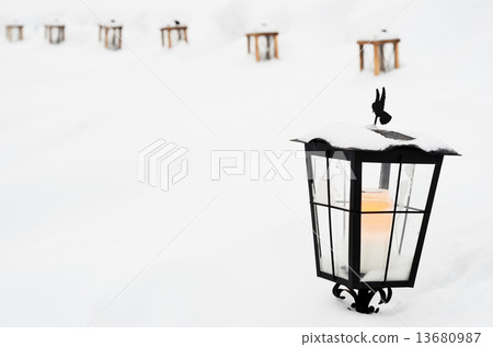 vintage Christmas lantern with in the cemetery vintage Christmas lantern with in the cemetery 13680987