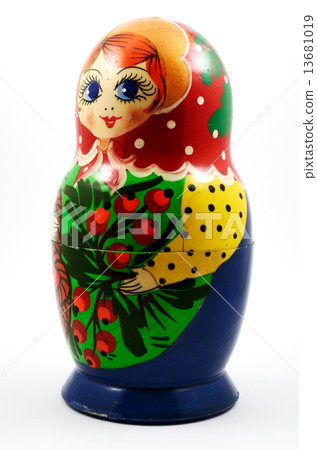 traditional Russian matryoshka doll over white 13681019
