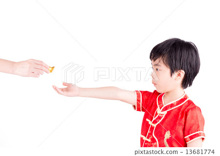 Cute Asian Boy In Tradition Chinese Cheongsam Isolated On White 13681774