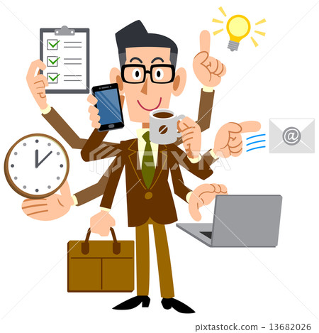 男子戴著眼鏡進行多任務處理 男子戴著眼鏡進行多任務處理 13682026