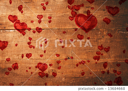 Composite image of red heart balloons floating 13684668