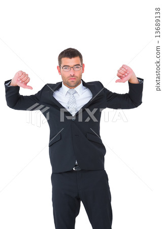 Businessman standing with hands up Businessman standing with hands up 13689138