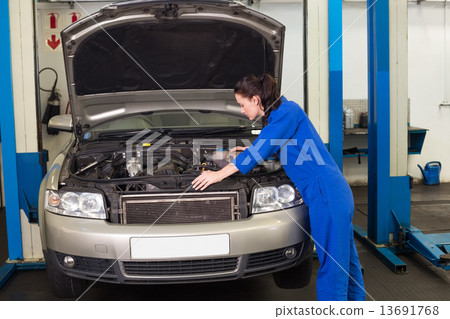 Mechanic working under the hood Mechanic working under the hood 13691768